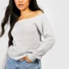 Petite - Robe Pull Gaufrée à épaules Dénudées -BOOHO Kleidung Magasin pzz77782 grey xl