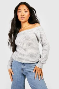 Petite - Robe Pull Gaufrée à épaules Dénudées -BOOHO Kleidung Magasin pzz77782 grey xl 2