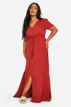 Grande Taille - Robe Longue à Ceinture Plissée -BOOHO Kleidung Magasin pzz82741 rust xl 2