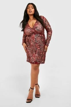 Grande Taille - Robe Cache-cœur à Paillettes -BOOHO Kleidung Magasin pzz86914 wine xl 2