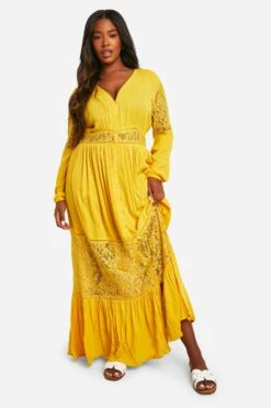 Grande Taille - Robe Longue Style Bohème à Dentelle -BOOHO Kleidung Magasin pzz90559 ochre xl 2