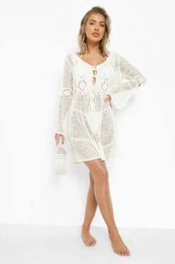 BOOHOO Robe Courte De Plage En Crochet à Découpes -BOOHO Kleidung Magasin szz01198 off20white xl 2