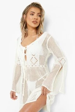 BOOHOO Robe Courte De Plage En Crochet à Découpes -BOOHO Kleidung Magasin szz01198 off20white xl 3