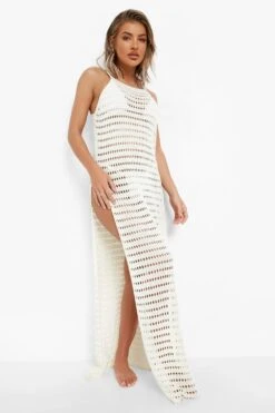 Robe De Plage Longue En Crochet à Fentes