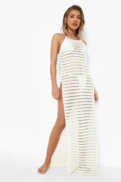Robe De Plage Longue En Crochet à Fentes -BOOHO Kleidung Magasin szz01201 off20white xl 2