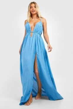 BOOHOO Robe De Plage Effet Lin à Découpes -BOOHO Kleidung Magasin szz01204 light20blue xl 2