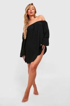 BOOHOO Robe De Plage Plissée à Col Bateau 8 BOOHOO Robe De Plage Plissée à Col Bateau -BOOHO Kleidung Magasin szz01206 black xl 2