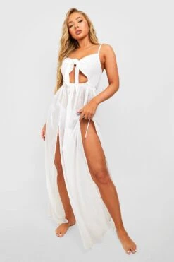 BOOHOO Robe De Plage Longue à Découpes Et Attaches -BOOHO Kleidung Magasin szz87079 white xl 2