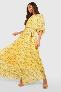 Tall - Robe Mi-longue Fleurie à Manches Bouffantes -BOOHO Kleidung Magasin tzz02238 yellow xl 2