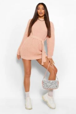 Tall - Robe Pull Gaufrée à Ceinture -BOOHO Kleidung Magasin tzz91813 blush xl 3