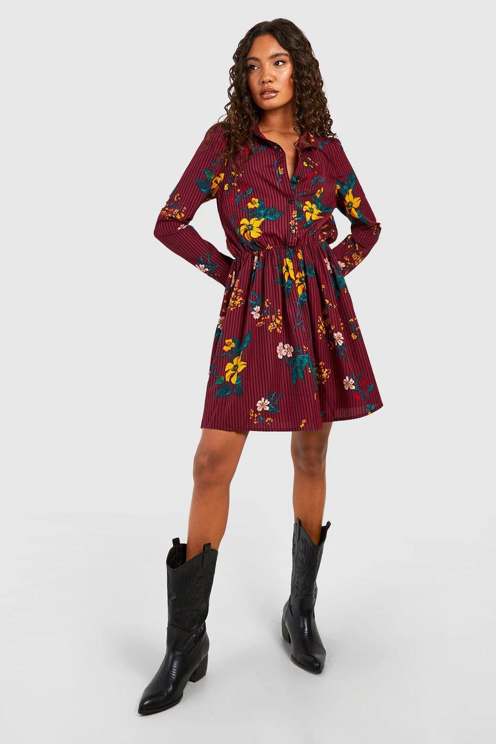 Tall - Robe Chemise à Rayures Et Imprimé Fleuri 5 Tall - Robe Chemise à Rayures Et Imprimé Fleuri – Image 3