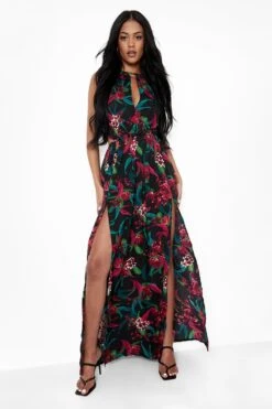 Tall - Robe Longue Dos Nu à Imprimé Tropical